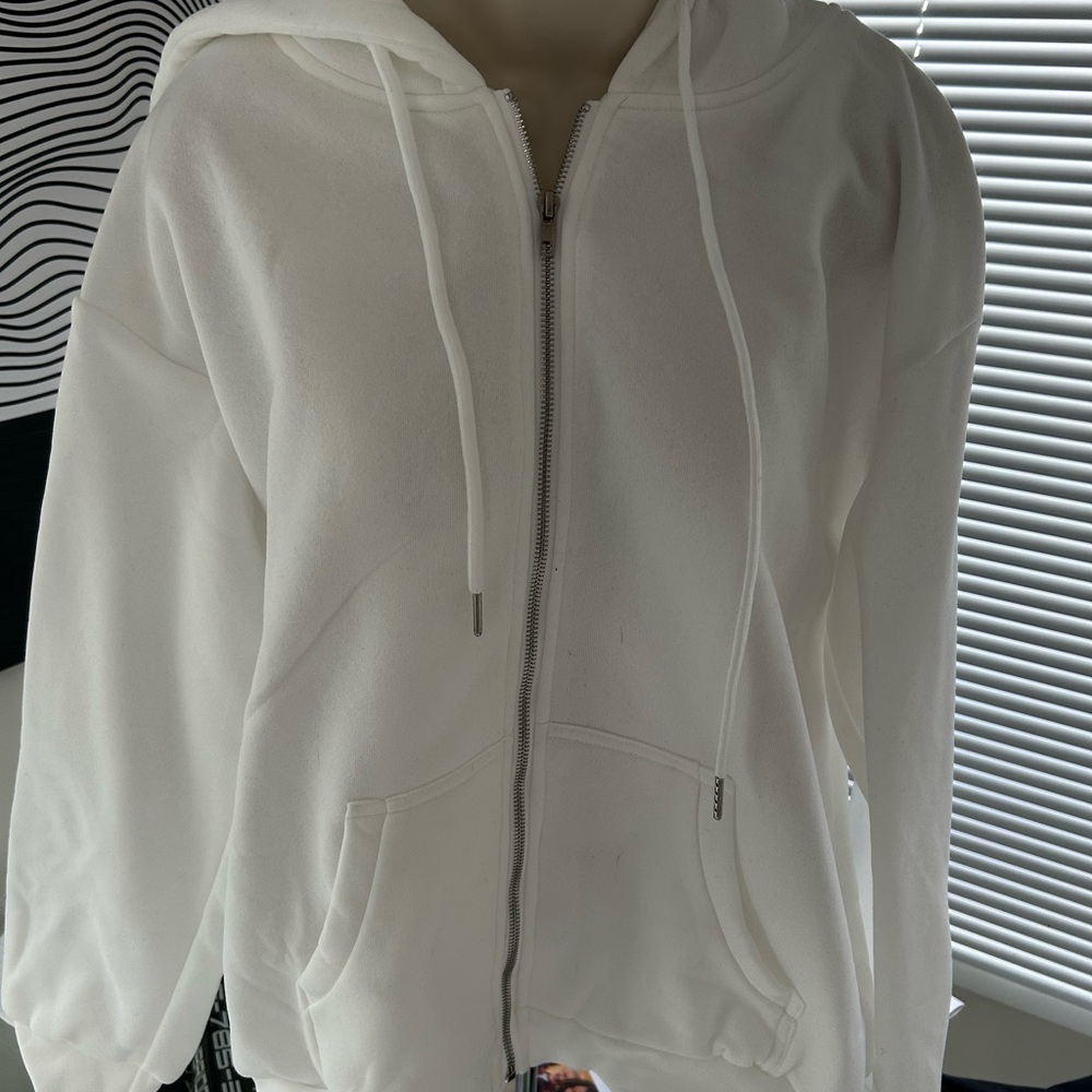 White Zip-Up Hoodie NWOT - Picture 2 of 5